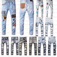 Heren jeans ontwerper Europees Jean Hombre Letter Star Men Borduurwerk patchwork gescheurd voor trend Brand Motorfiets Pant Mens Skinny