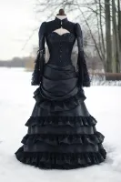 Vintage trouwjurken Victoriaanse gotische zwarte drukte historische middeleeuwse bruidsjurken hoge nek lange mouwen korset winter cosplay maskerade jurken
