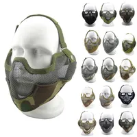 Tactical Airsoft Mask with Ear Protention Outdoor Airsoft Shooting Face Protection Gear V2 Metal Steel Wire Mesh Half FaceNO03-004302v