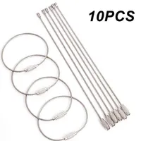 Keychains 10Pcs set 100 150 200mm Keychain Tag Rope Stainless Steel EDC Wire Cable Loop Screw Lo Gadget Ring Key Keyring DIY Hand Tools L230314
