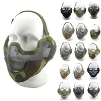 Tactical Airsoft Mask with Ear Protention Outdoor Airsoft Shooting Face Protection Gear V2 Metal Steel Wire Mesh Half FaceNO03-004237v