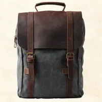 Vintage Fashion Backpack Leather military Canvas backpack Men&women school bag bagpack rucksack mochila 6820258S
