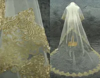 Gold Edges Veil 1 Tier Cathedral Veil Alencon Lace Veil Ivory Bridal Veil Custom 3 Metersl Wedding Accessories No Comb 2678457