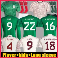 22 23 Jerseys de fútbol de México H.Ozano Chicharito Raul Lozano 2022 2023 Camisa de fútbol de manga larga Fans Versión G Dos Santos Kits Kids Kit