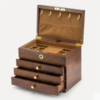 Top Grade Imported Solid Wooden Jewelry Case Hardwood Luxury Accessories Bangle Earrings Studs Rings Necklace Bracelet Keeper Orga304m