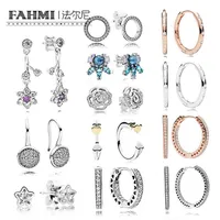 FAHMI 100% 925 Sterling Silver 11 Fashion Daisy Rose Stud Earrings Water Drops Love Star Ice Crystal Paw Inlay Earring329e
