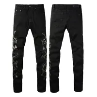 Джинсовые джинсы Мужские дизайнерские джинсы мужские брюки скинни из черные байкерские дистресс стройная подгонка