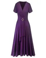 Abiti eleganti per donne abiti a buon mercato da donna a buon mercato Donne di mezza età F0638 Purple Black Colours with Waist Button2177110