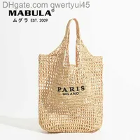 qwertyui45 Totes MABULA Luxury Design Women Plaited  Straw Bag Large Capacity Casual Tote Handbag Hollow Summer Beach Vacation Shoulder Bag 031523H