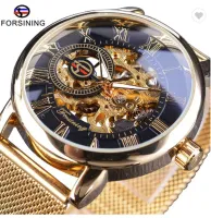 Forsining الشفافة حالة الموضة رجال يشاهد أفضل العلامة التجارية للهيكل العظمي الميكانيكي معصم الساعة على مدار الساعة رجال Reloj de Lujo