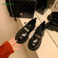 Original Designer H First Hiking Footwear Grapevine Spring New British Style Lace-up Metal Buckle Single Shoes Thick Heel Sole Matsuke Lofu Small Leather Girl