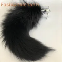 Black -Genuine Real Fox Fur Tail Plug Metal Stainless Butt Toy Plug Insert Anal Sexy Stopper318S
