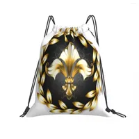 Shopping Bags Foldable String Backpack For Gym Outdoor Gold Fleur De Lis Running Travel School Eco Friendly Bag