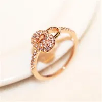 Luxury Cubic Zirconia Ring Rose Gold Plated Lock Charms Ring for Women Vintage Finger Ring Wedding Party Bride Costume Jewelry201j