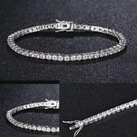 Zircon 4mm Men Tennis bracelet Solid 925 Sterling Silver tennis chains Mens Hip-hop Tide Bracelets 7 5 inch silver Jewelry Gifts243r