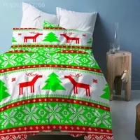Bedding Sets Christmas Gift 3Pcs Set Cartoon Elk Geometric Pattern Printed Duvet Cover Set For Bed 3D Twin Full Queen King Size