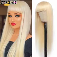 Lace Wigs Remy Human Hair 613 Honey Blonde Wig With Bangs for Women Long Straight Full Machine Made Glueless Fringe 30 Inch ZWJSH 230314