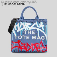 Qwertyui45 Totes Jin Mantang Letter Graffiti Tote для женщин Canvas Shopper Shopper Плековое кусочке Сумка дама модные пассажирские сумки с топ-рукой 031523H