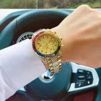 2023 New Watch Diamond Watches 골드 스틸 케이스 남성 레저 실리콘 쿼츠 손목 시계 스트랩 남성 reelogio masculino 옐로우 골드 탑 남자 고급 워치 박스 포함