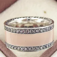 2017 New 100% 925 Sterling Silver European Pandora Jewelry Hearts Ring with Pink Enamel and Cz Fashion Charm Ring223u