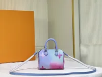 YY Nano Speedy Mini Boston Bag Classic Canvas Handbag 2023SS Gradient Shoulder Bag Designer Pink Blue Denim Jacquard Shoulder Bag Leather Jacket