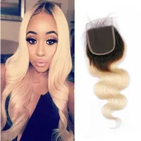 Indian Raw Remy Human Hair 4X4 Lace Closure 1B 613# Body Wave Ombre Double Color 1B 613 Lace Closure 8-20inch Body Wave254O