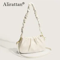 Shoulder Bags Alirattan Handbag Summer White Pleated Cloud Underarm Bag All-Match One-Shoulder Messenger Sac A Main Femme