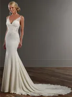 Lässige Kleider weiße Spitzen Applikationen Spaghetti -Straps Hochzeitsfeier für Frauen Prinzessin Braut Großgröße Promkleid Vestido Estilo Sirena