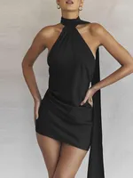 Casual Dresses Halter Neck Bodycon Mini Dress Black Sleeveless Women Sexig backless Satin Summer Party Club 2023 Green Y2K