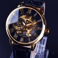 Relógios de pulso da moda relógios mecânicos top top hollow skeleton assistir homens vintage masculino de couro de couro ouro presente de pulseira