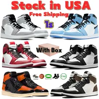 مع Box 1 1S Mens Basketball Shoes Stock in USA Local Warehouse Fast Shipping University Blue Light Smoke Gray Chicago UNC Patent Men Women Sneakers Designer Trainer