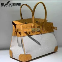 Handbag Designer Herms Birkins backpacks Hand-stitched ostrich leather canvas women's hand fashion foreign bagwith logo