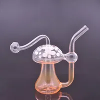 Glow In The Dark Glass Bongs Oil Burner Pipe Bubbler Smoking Water Pipe Colorful Artist Mushroom Recycler Dab Rig Hookahs with 10mm Male Glass Oil Burner Pipe 2pcs