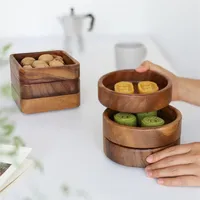 Dishes  Plates 1PCS Walnut Wood Serving Tray Square Rectangle Breakfast Sushi Snack Bread Dessert Cake Plate Easy Carry Stratific297S