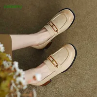 Original Designer H Colette Hiking Footwear French Style Buffing round Head Deep Metal Buckle Square Heel Loafer Shoes 2023 Autumn Cowhide Cover-up Single Female