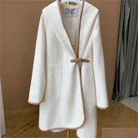 Women'S Wool Blends Winer Womens Blend Coats Elegant White Long Coat Outerwear Autumn Classic Woman Cardigan Ins Style Clothing Dr Dhwae