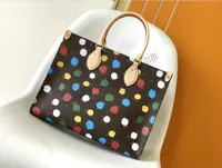 YK X Onthego PM Tote Bag Yayoi Kusama Shoulder Bag Infinity White Dots print Handbag With pumpkin-shaped charm ON THE GO Polka Dots