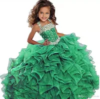 2023 Emerald Green Girls Pageant Dress Ball Gown Long Turquoise Organza Crystals Ruffled Flower Girls Birthday Party Dresses For Junior BA7922 J0316