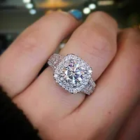 Vintage Court Ring 925 Sterling Silver Square Diamond CZ Versprechen Verlobungszeit Ringe für Frauen Brautschmuck234y
