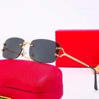 Designer rode zonnebril voor vrouwen man zonnebril mode klassieke randloze gouden metalen frame kar brillen bril goggle outdoor strand meerdere stijlen met originele doos
