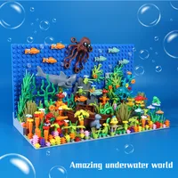 Blocks Underwater World Creative Set MOC Building Cute Animals Shark Octopus Seaweed Animal City Bricks Parts Kids Toys 230316