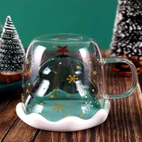 Christmas Tree Shaped Double Wall Coffee Glass Mug Cute Couple Cup Valentine's Day Romantic Birthday Gifts Mike mug237v