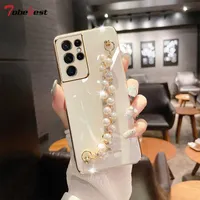 Cell Phone Cases Dome Cameras Diamond Pearl Bracelet Chain Painting Sile Case for Samsung Galaxy S23 S22 S21 Ultra S20 FE Note 20 10 Plus Coque Cover P230317