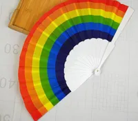 Rainbow Hand Held Folding Fan Silk Folding Hand Fan Vintage Style Rainbow Design Held Fans For Birthday Graduation Holiday7610471