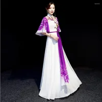 Ethnic Clothing Chinese Improved Cheongsam Vestidos Women's Slim Qipao Elegant Shawl Long Evening Gown Guzheng Stage Shows