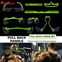 Integrated Fitness Equip 8 Piece Set Lat Pull Down T Handle Bar Rowing Rotating V Bar Pulley Cable Machine Grip Gym Equipment Back Trainer 230316