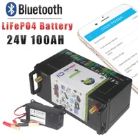 24V 100AH LiFePO4 Battery with Bluetooth BMS Solar RV Home Storage Forklift Yacht Boat Electric bicycle Motor Deep Cycle Battery