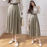 Skirts Spring Summer Fashion Ball Gown Long Skirt Women Elegant High Waist A-line Pleated Ladies Casual Suit