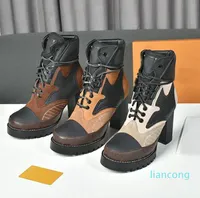 2023 Kadın Tasarımcı İkonik Yıldız Trail ayak bileği botları, kauçuk patent tuval ve deri yüksek topuk tıknaz dantel yukarı Martin Ladys Kış spor ayakkabıları orijinal kutu ile