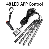4PCS 48LEDS CAR RGB LED NEON INTERIOL LIGHT LAMPストリップ装飾的な雰囲気ライトAndroid iOS1407461のワイヤレス電話アプリコントロール